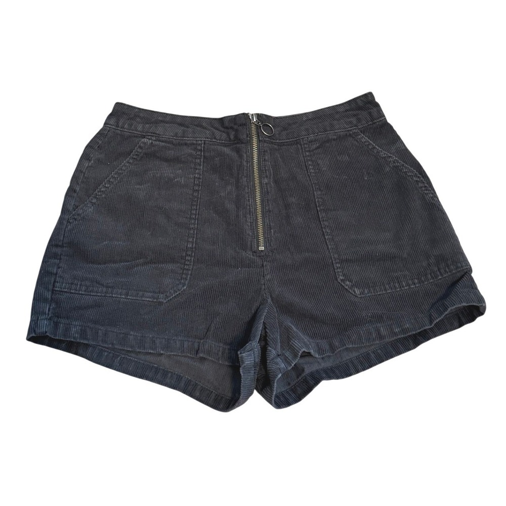 RVCA Womens Black Corduroy High Waist Exposed Zipper Shorts Size 28 Retro Skater